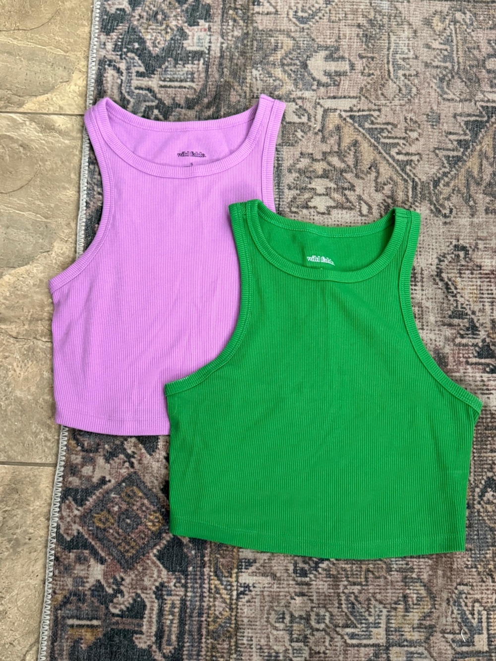 2 EUC Wild Fable Ribbed Tank Top - Green & Lilac